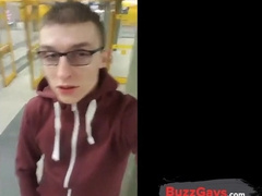 He jerks and cums in a entrance hall 2