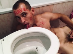Gay licking, white gold, urinal slave