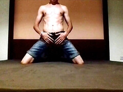 Hot Russian guy jerkin off his big dick on the bed