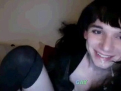 Self-Sucking Crossdresser Blasts Cum in Mouth 3
