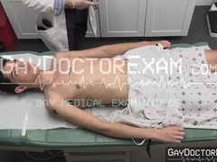 Hairy doctor Joel Someone bangs young patient James Manson to cure his sports injury