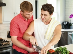 Hotties Paul Canon and Calhoun Sawyer fuck in the kitchen