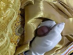 cum in gold dress and gown