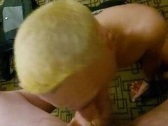 Wonderful platinum-blonde bottom blows me and gulps