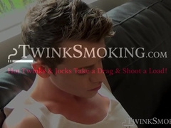 Handsome Jack jerked his beautiful pinkish cock while chill smoking