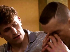 Muscular jock giving a blowjob and getting banged hard