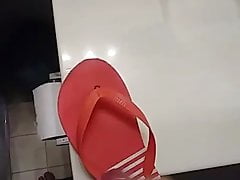 My friend loves his moms flip flops with cum