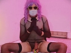 Stocking, crossdresser dildo, purple head