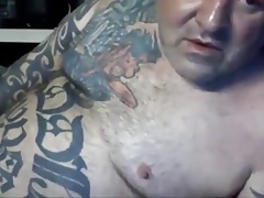 Dad with tattoos play and cum