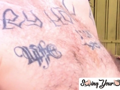 SwingYourBalls.com - Cute dick rider with hairy swinging balls enjoys solo stroking