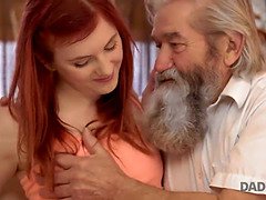 Daddy4k. redhead likes the way boyfriend and his older dad adore her snatch
