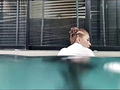舐める尻, 美女, フェラチオ, 中国人, 手コキする, なめる, おもちゃ, 水中