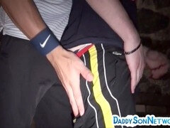 Bottom in jockstrap gets ass pounded by dominant man in the cellar
