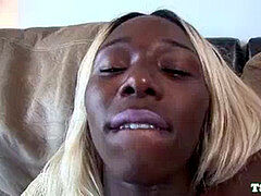 ebony transsexual masturbates off until climax at casting