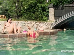 Teens Jenny Simons and Lucy Li Eat Pussy By the Pool