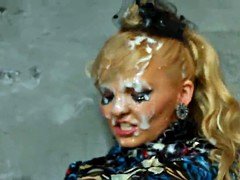 Bukkake femdom uses strapon on euro lesbian