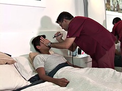 Latino twink fucks a mature doctor bareback after a blowjob