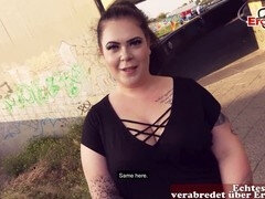 Chubby German teen Roxanne Miller gets picked up on the street for some hot public action