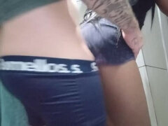 Enthousiasteling, Badkamer, Zwart, Gevangen, Lul, Indisch, Latijnse vrouw, Tiener