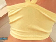 Grosser schwanz, Blasen, Braunhaarige, Vollbusig, Natürlichen titten, Realität, Sohn, Titten