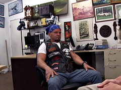 Pawning straight biker fucked in the ass in the office