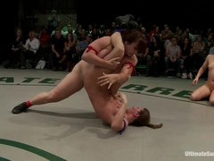 BATTLE OF THE CHAMPIONS!: 5 girl brutal orgy on the mat. The 2 losers get fucked by the winners