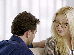 Blondine, Blasen, Würgen, Lingerie, Hintern versohlen