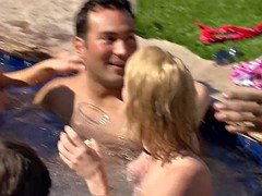 Bunch of nasty swingers oral sex by the pool