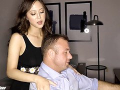 Watch Cheating Asian Assistant Alexia Anders suck her boss's stress out of him in HD