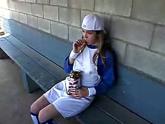 Little April plays with herself after a baseball game
