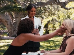 黒人, ブロンド, 茶髪の, レズビアン, 三人