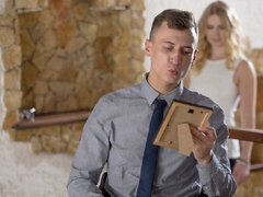 デカ尻, デカチン, ブロンド, フェラチオ, バック, 巨大, オフィス, オッパイの