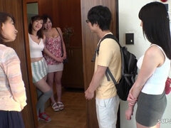 Asiático, Mamada, Morena, Corridas, Japonés, Adolescente, Trio