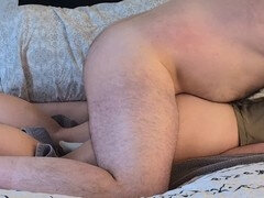 Big bear nails his blonde wifey with a magic wand in a prone position