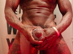 Africain, Américain, Noire, Papa, Homosexuelle, Solo, Suçant, Tatouage