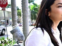 Amateur beauty bangs for money outdoors