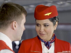 Horny stewardess getting pounded hard