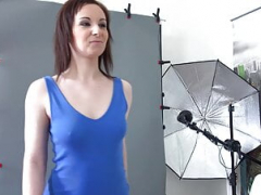 Brunette has no bra on at casting and plus gets excited