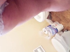 Bathroom fun with sexy trans slut fucking her ass with a brush