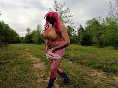 Jon Scarecrow giant fake tits crossdresser BTS photoshoot