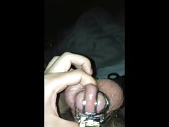 Cumming while in a chastity cage