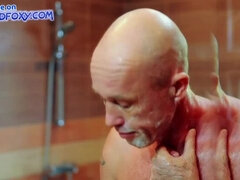 Husband cheats on wife with naughty girl in the bathroom. Hard anal till cum on face