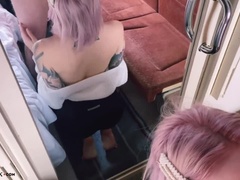 Pink-haired Babe Suck Dick Stranger, Pussy Fuck and Facial in the Train