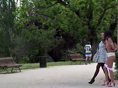 Brunette sub disgraced in public park