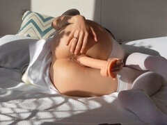 18, デカチン, 爸, ディルド, オナニー, 小柄, ストッキング, 締まりの良い