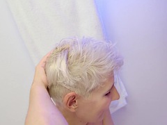 Real Golden Shower - Blowjob, cum and piss on her short blonde hair - KinkyHome free amateur porn
