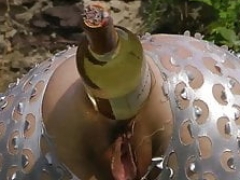 Cyber woman Sindy Rose with wine bottle backdoor have an intercourse in public