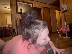 Naughty girl takes three loads in her mouth and throat