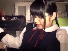 Asiatique, Collège université, Lunettes, Japonaise, Chatte, Élève, Rasée, Attachée