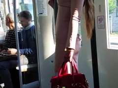 Chica, Vestido, Extremo, Francés, Hd, Cuero, Público, Voyeur
